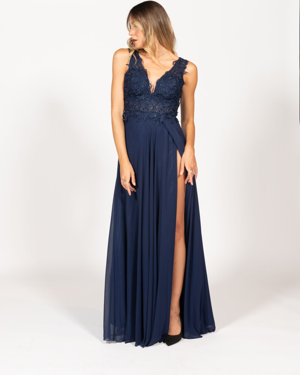 Berti Mode Collection - Abito blu con bustino ricamato - immagine 4