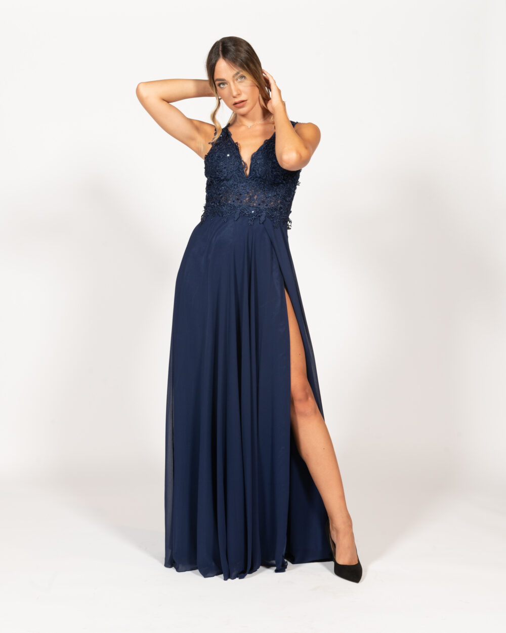 Berti Mode Collection - Abito blu con bustino ricamato - immagine 5