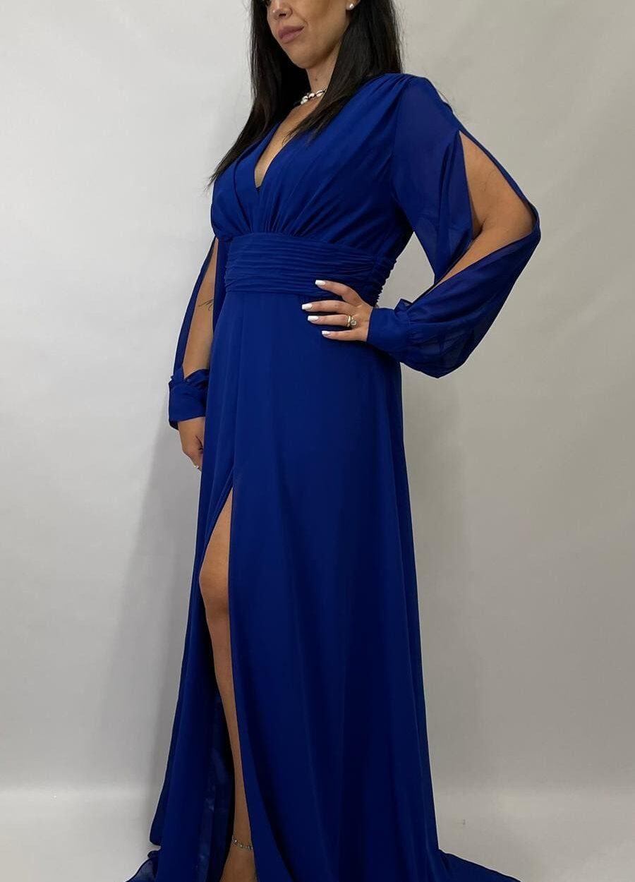 Berti Mode Collection - Abito da cerimonia curvy con scollo a goccia e maniche aperte blu royal - immagine 6