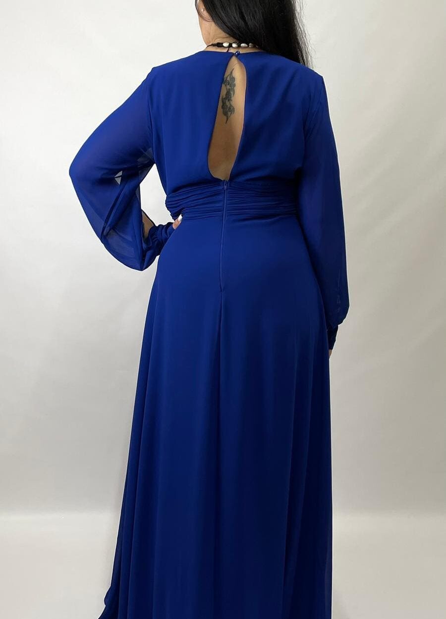 Berti Mode Collection - Abito da cerimonia curvy con scollo a goccia e maniche aperte blu royal - immagine 7