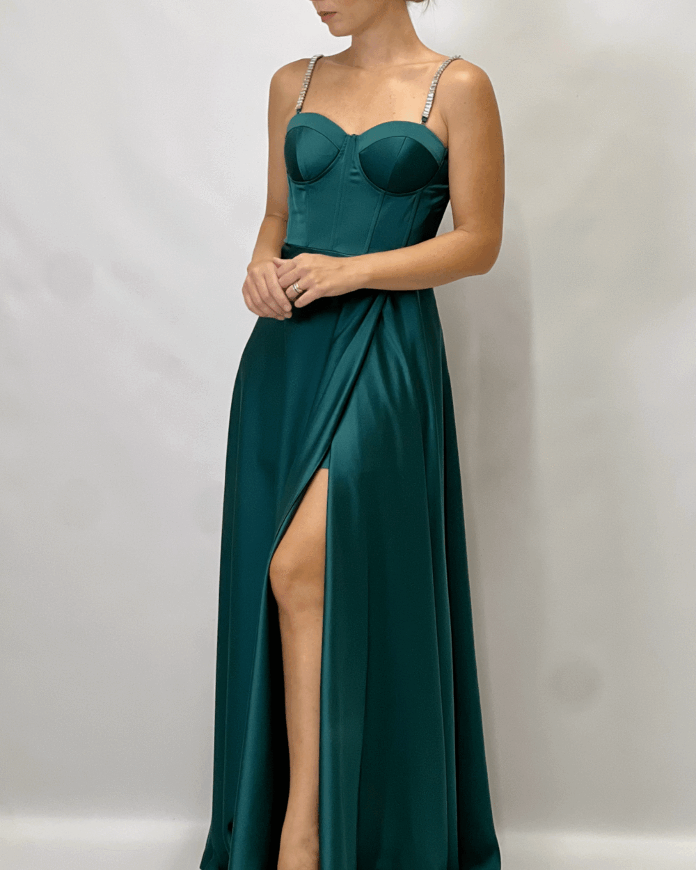 Berti Mode Collection - Abito lungo raso smeraldo - immagine 5