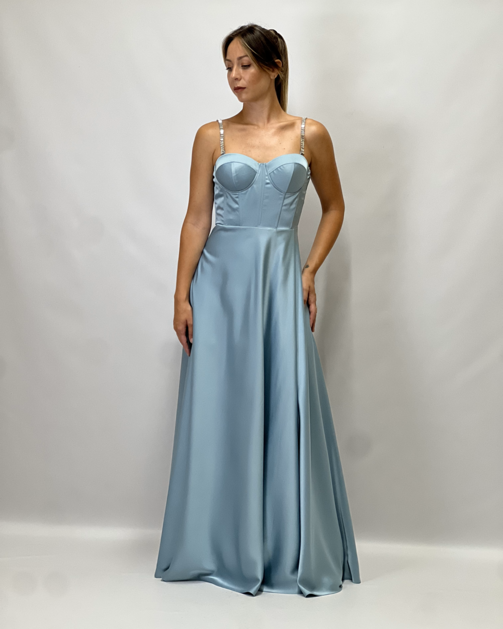 Berti Mode Collection - Abito lungo raso azzurro - immagine 6