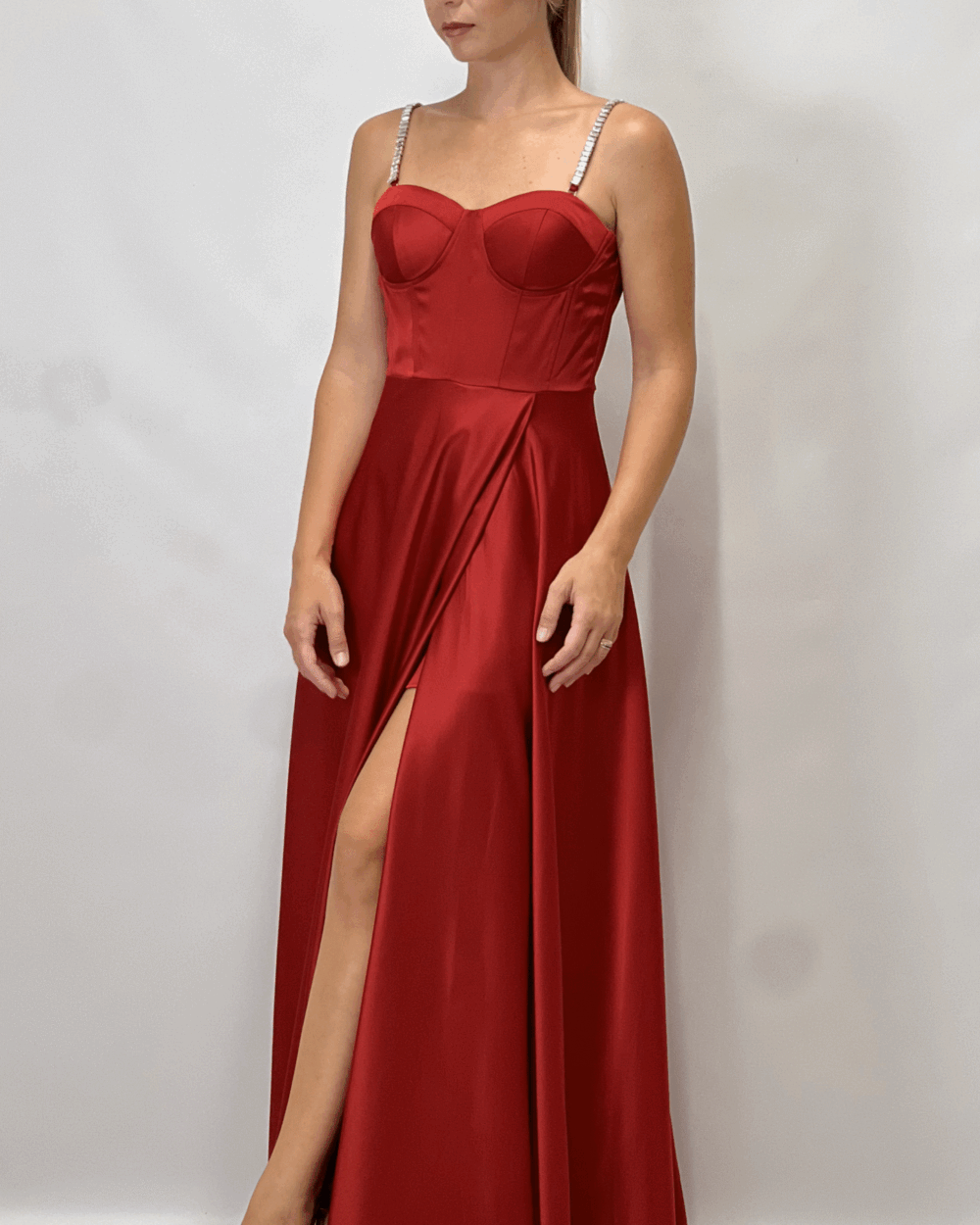 Berti Mode Collection - Abito lungo raso rosso - immagine 3