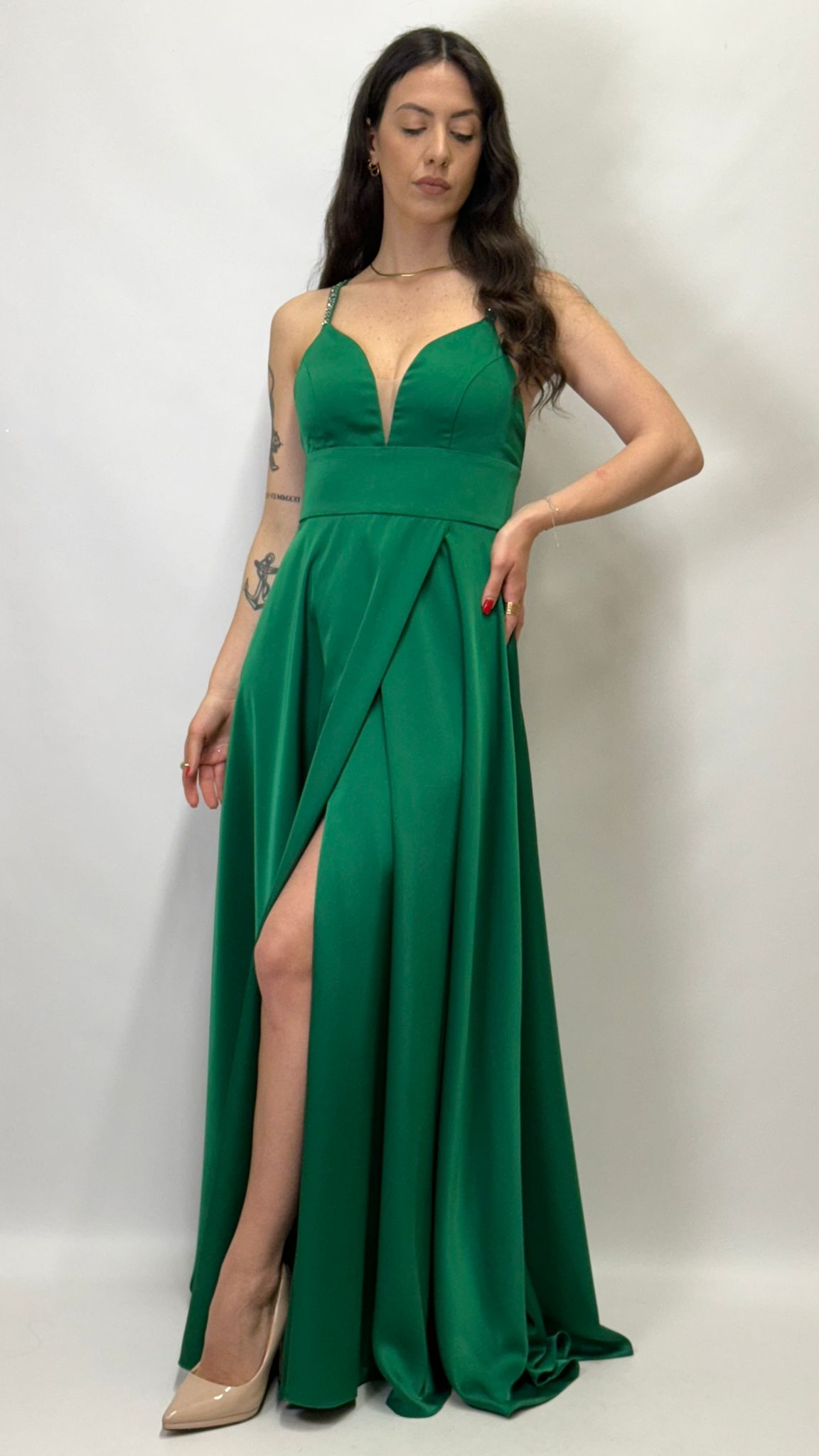 Berti Mode Collection - Abito con strass verde smeraldo