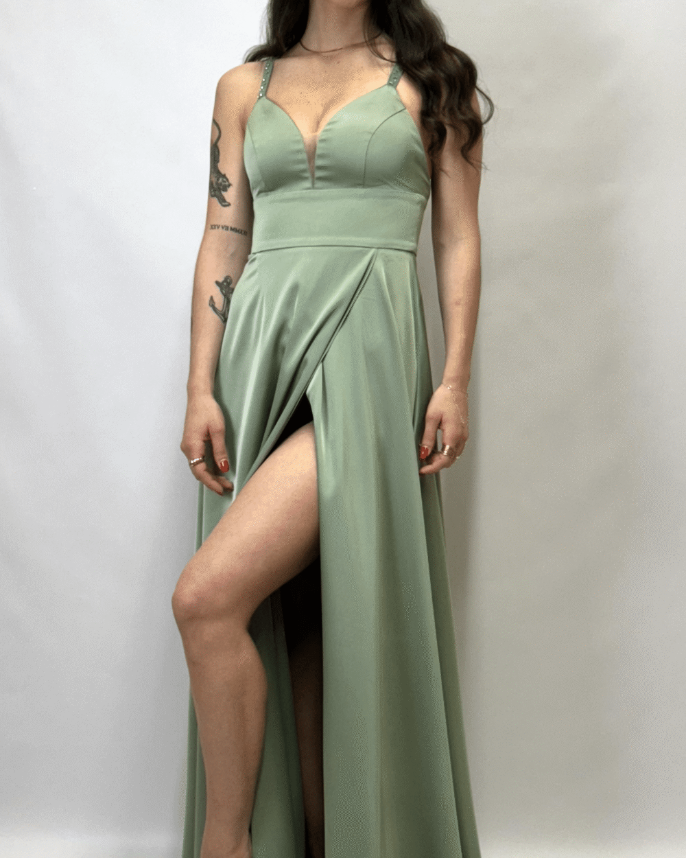 Berti Mode Collection - Abito con strass verde salvia - immagine 5