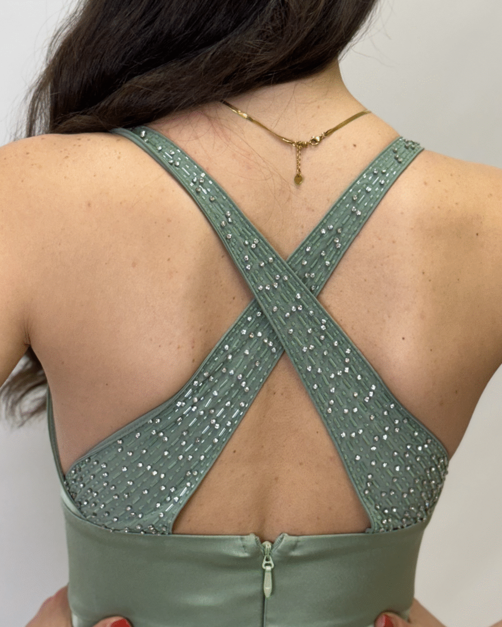 Berti Mode Collection - Abito con strass verde salvia - immagine 8