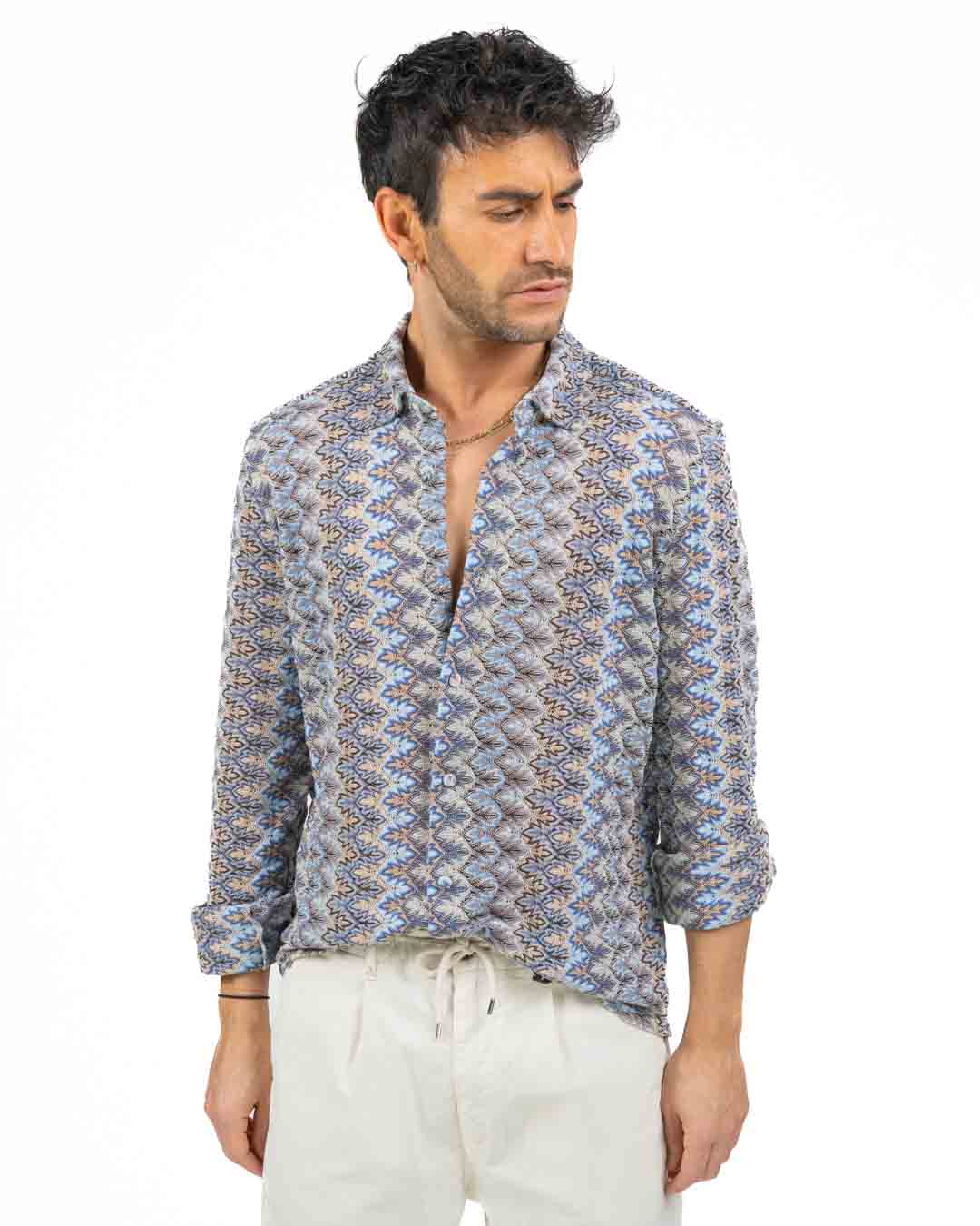 PHO - Camicia a Zig Zag Blu e Azzurro