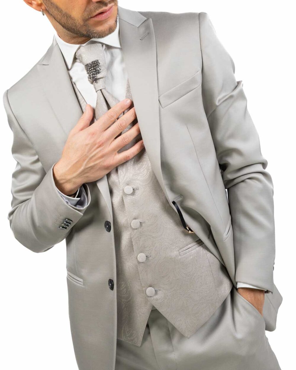LEBOLE - Abito con Gilet Damascato Beige - immagine 2