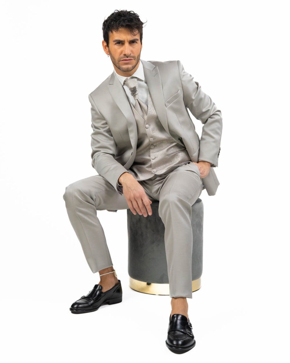 LEBOLE - Abito con Gilet Damascato Beige - immagine 4