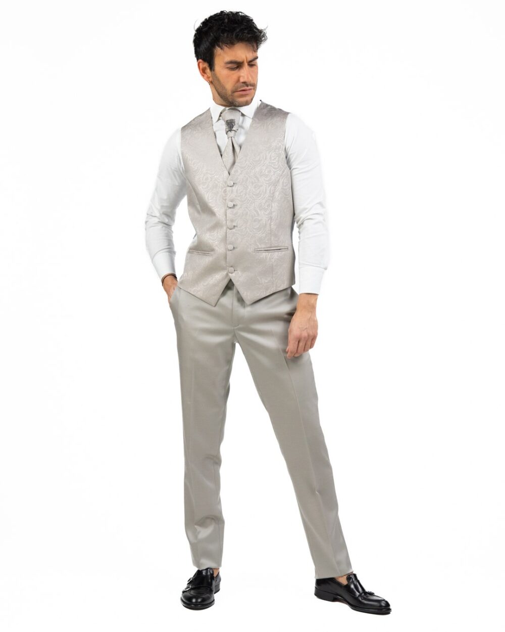 LEBOLE - Abito con Gilet Damascato Beige - immagine 5
