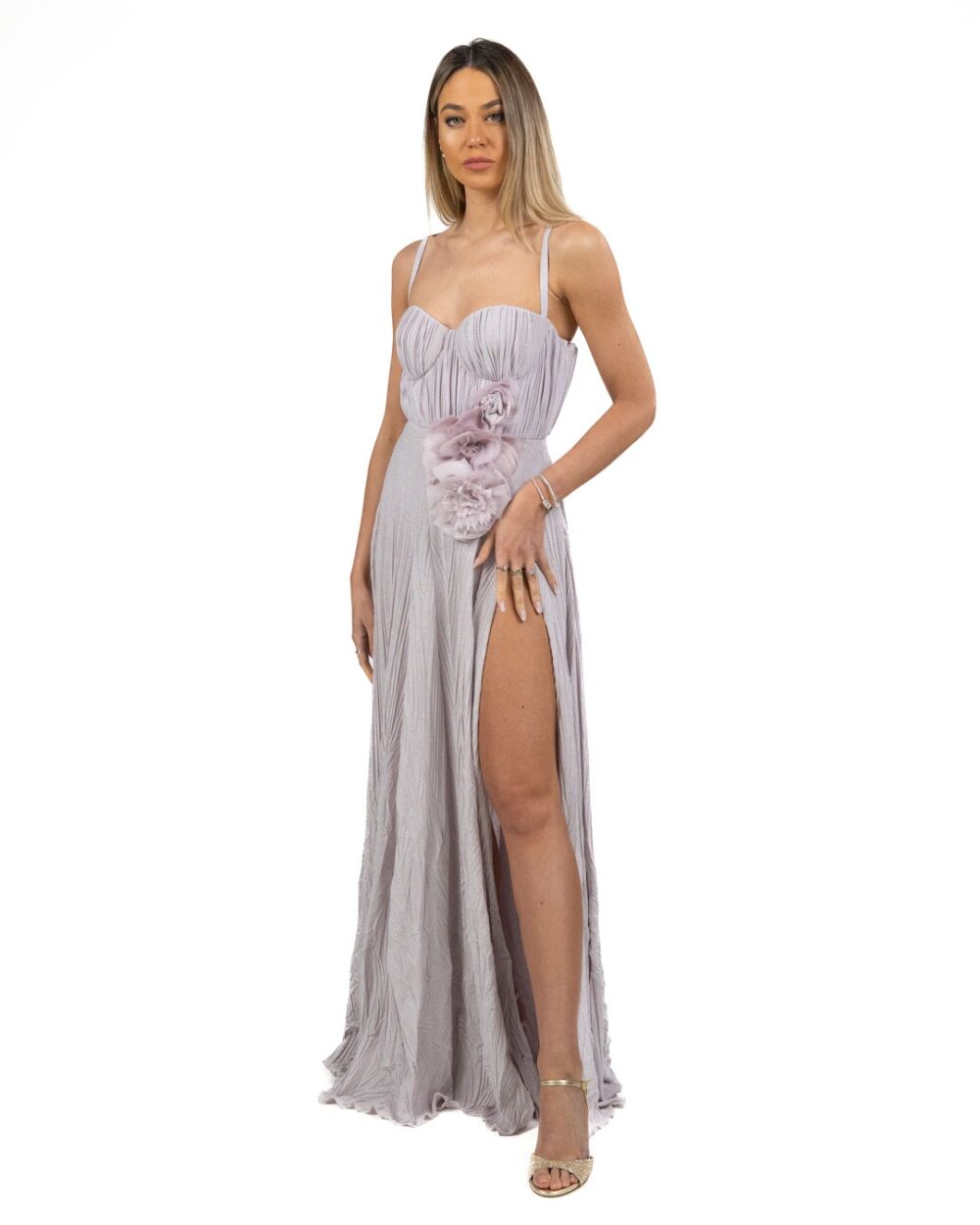 Elisabetta Franchi - Abito Red Carpet in jersey lurex con fiore ricamato - immagine 2