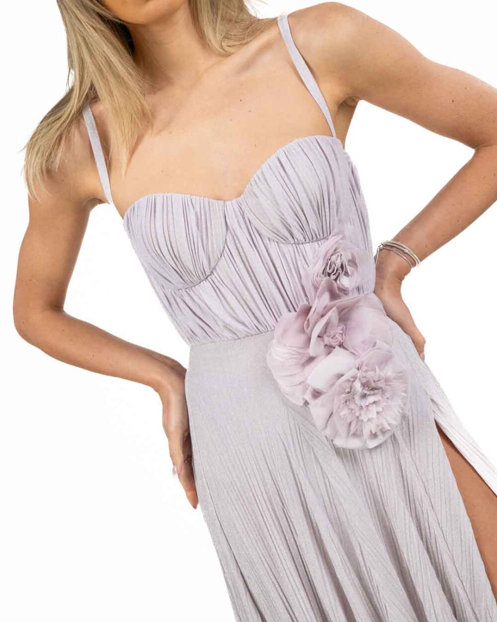 Elisabetta Franchi - Abito Red Carpet in jersey lurex con fiore ricamato - immagine 3