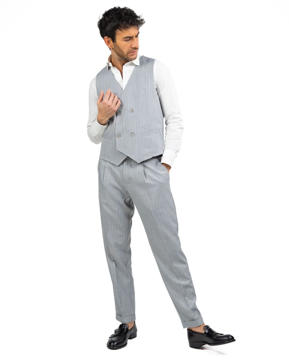 OVER/D - Gilet doppiopetto gessato grigio - immagine 2