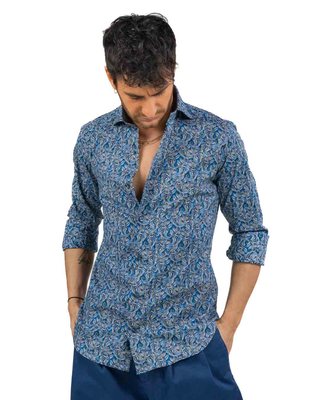 BOTTEGA ARTIGIANA - Camicia Fantasia Blu