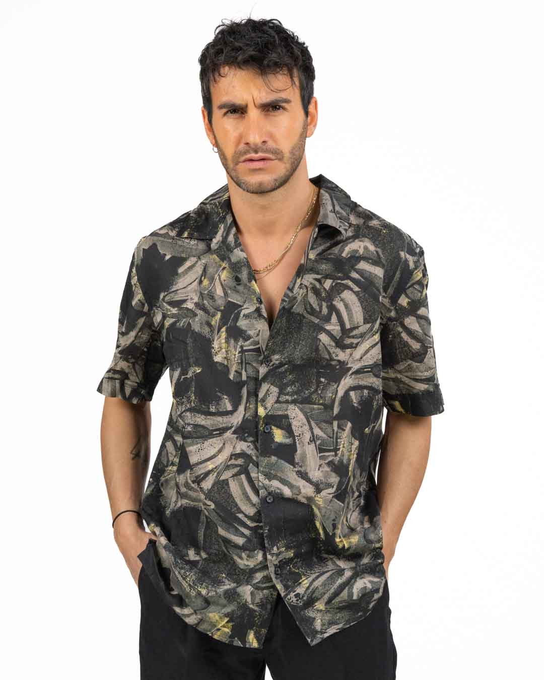 Antony Morato – Camicia a Maniche Corte Fantasia Nera da Uomo