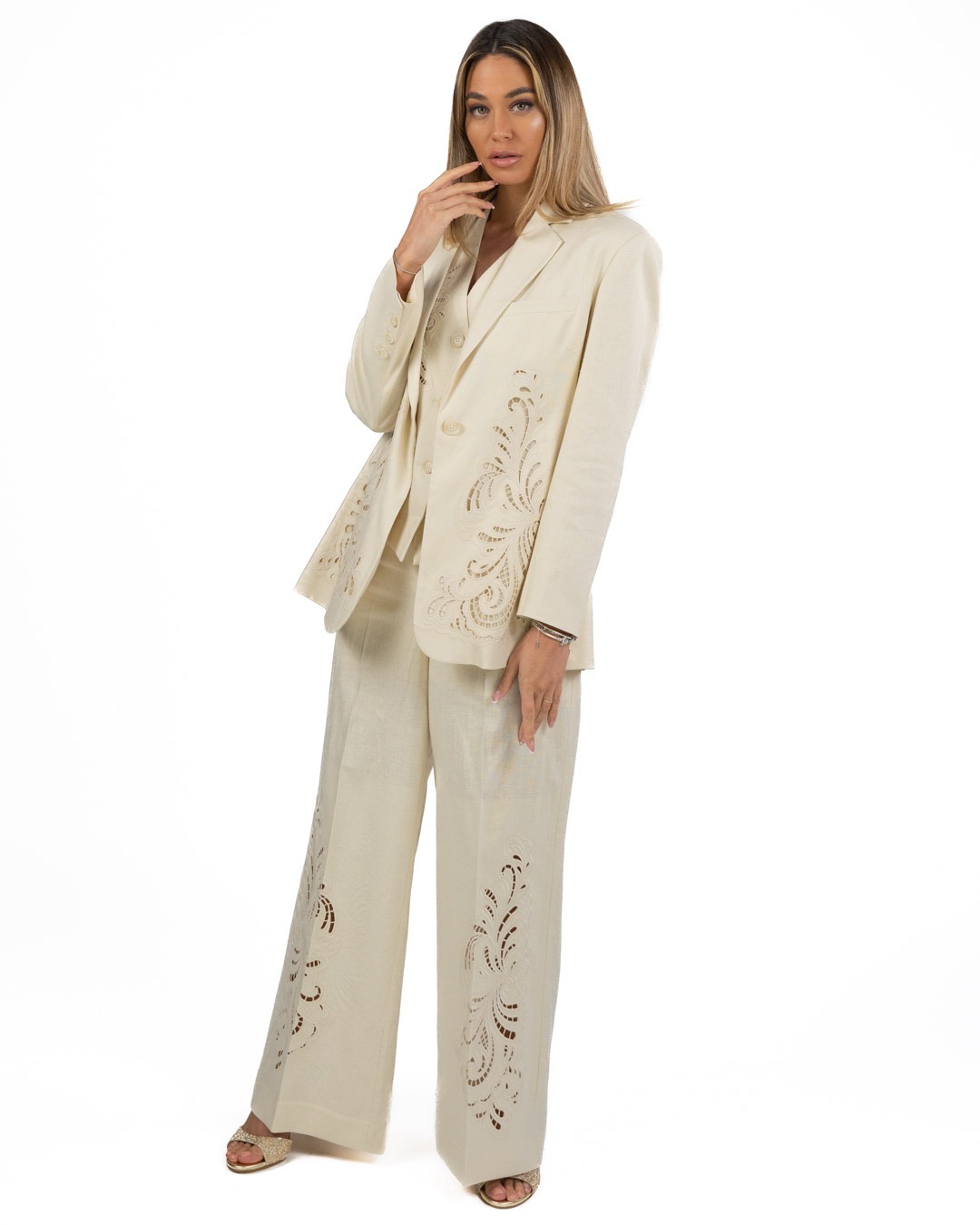 TWINSET - Giacca in misto lino con ricamo