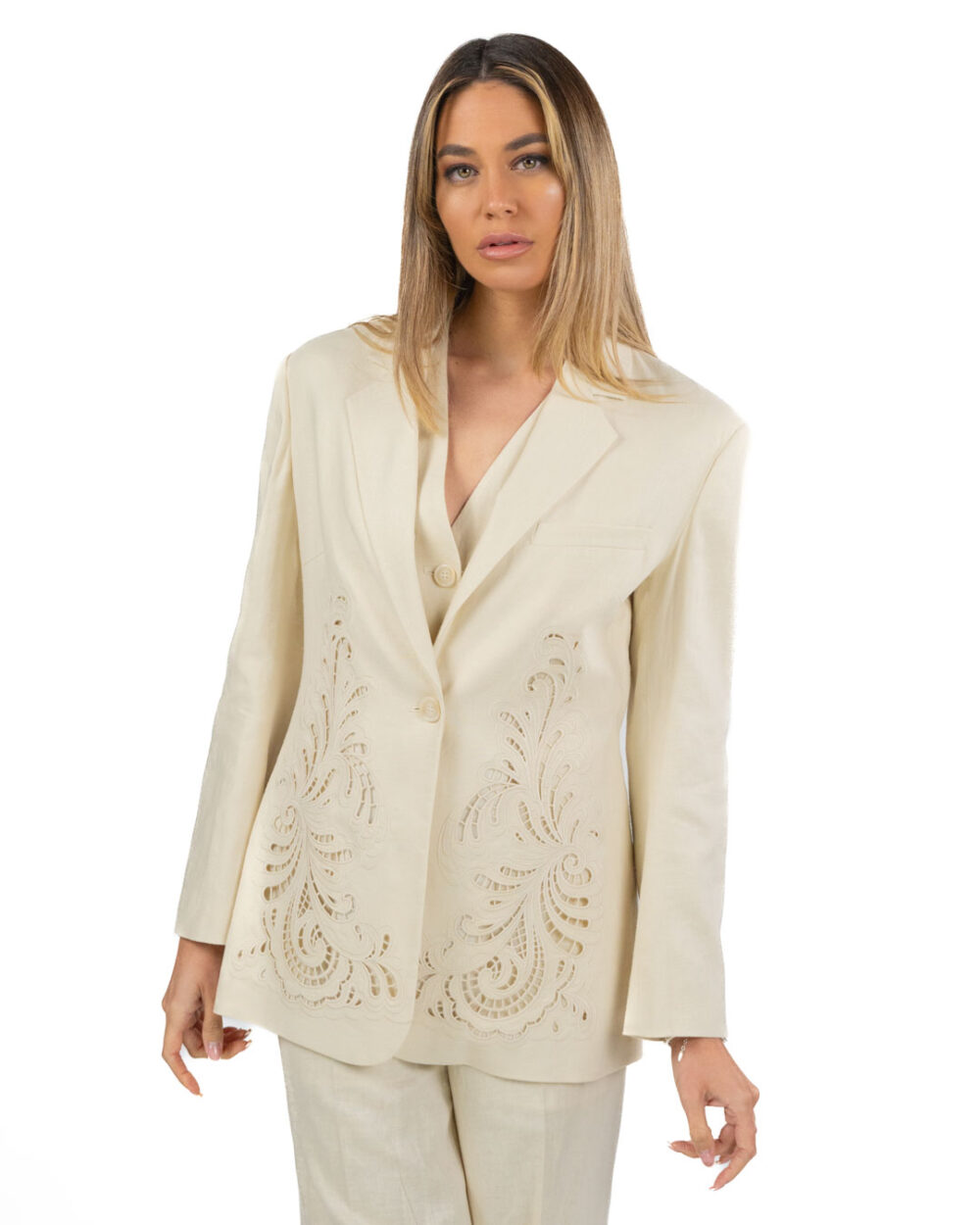 TWINSET - Giacca in misto lino con ricamo - immagine 2