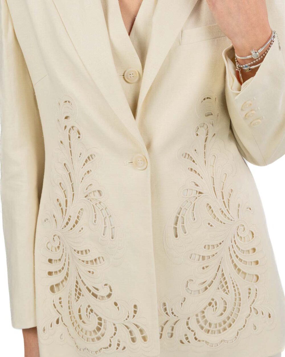TWINSET - Giacca in misto lino con ricamo - immagine 3