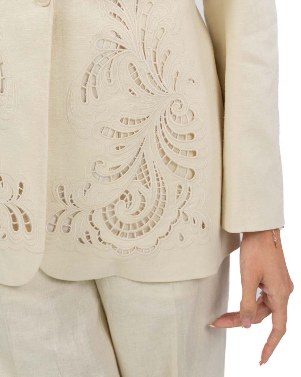 TWINSET - Giacca in misto lino con ricamo - immagine 4