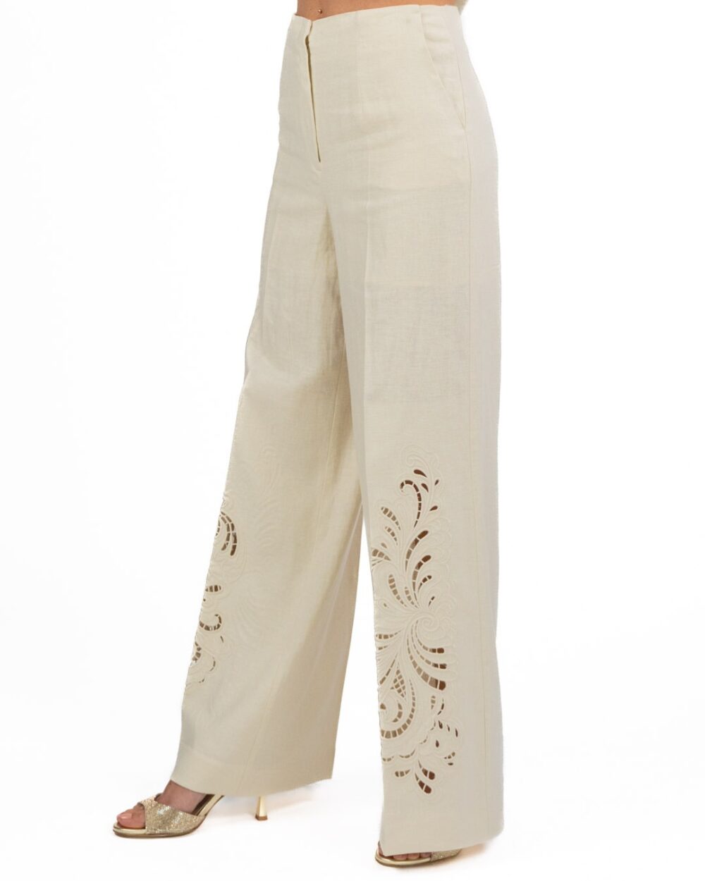 TWINSET - Pantalone misto lino con ricamo - immagine 3