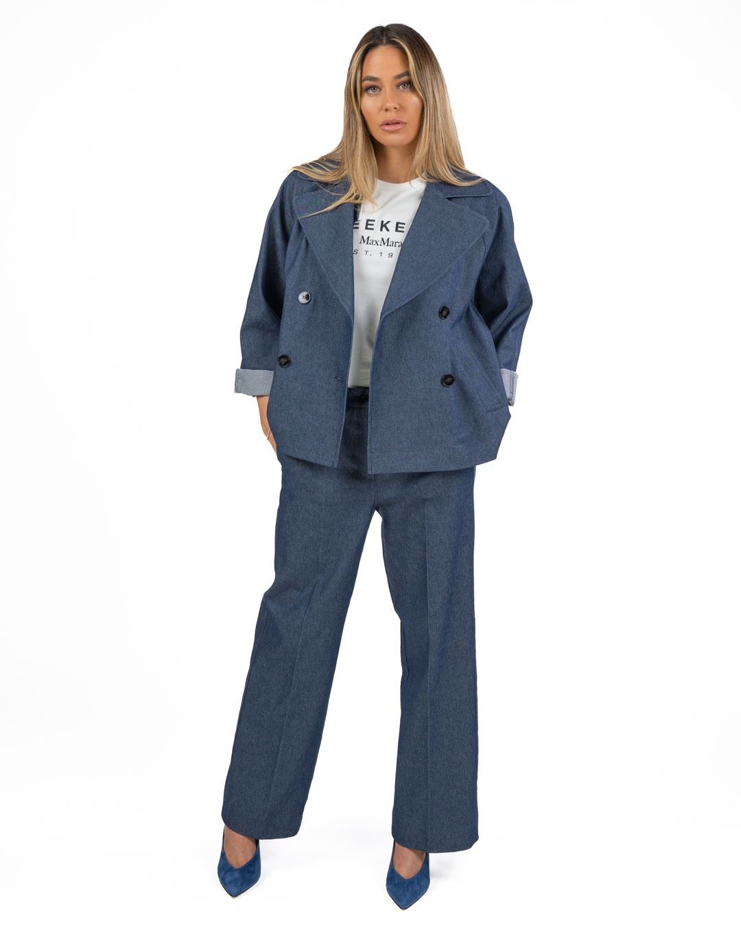 EMME MARELLA - Caban effetto denim doppiopetto