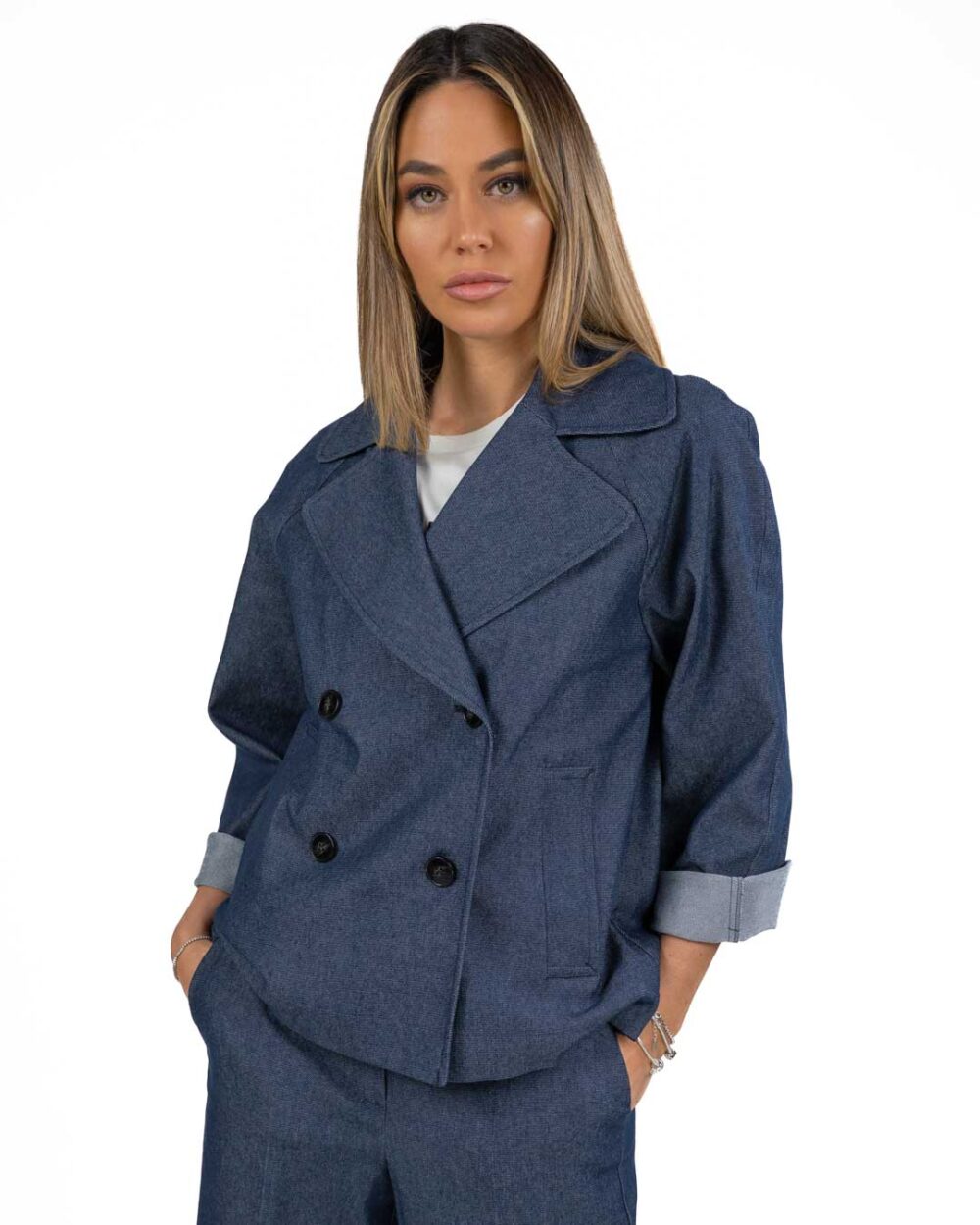 EMME MARELLA - Caban effetto denim doppiopetto - immagine 3
