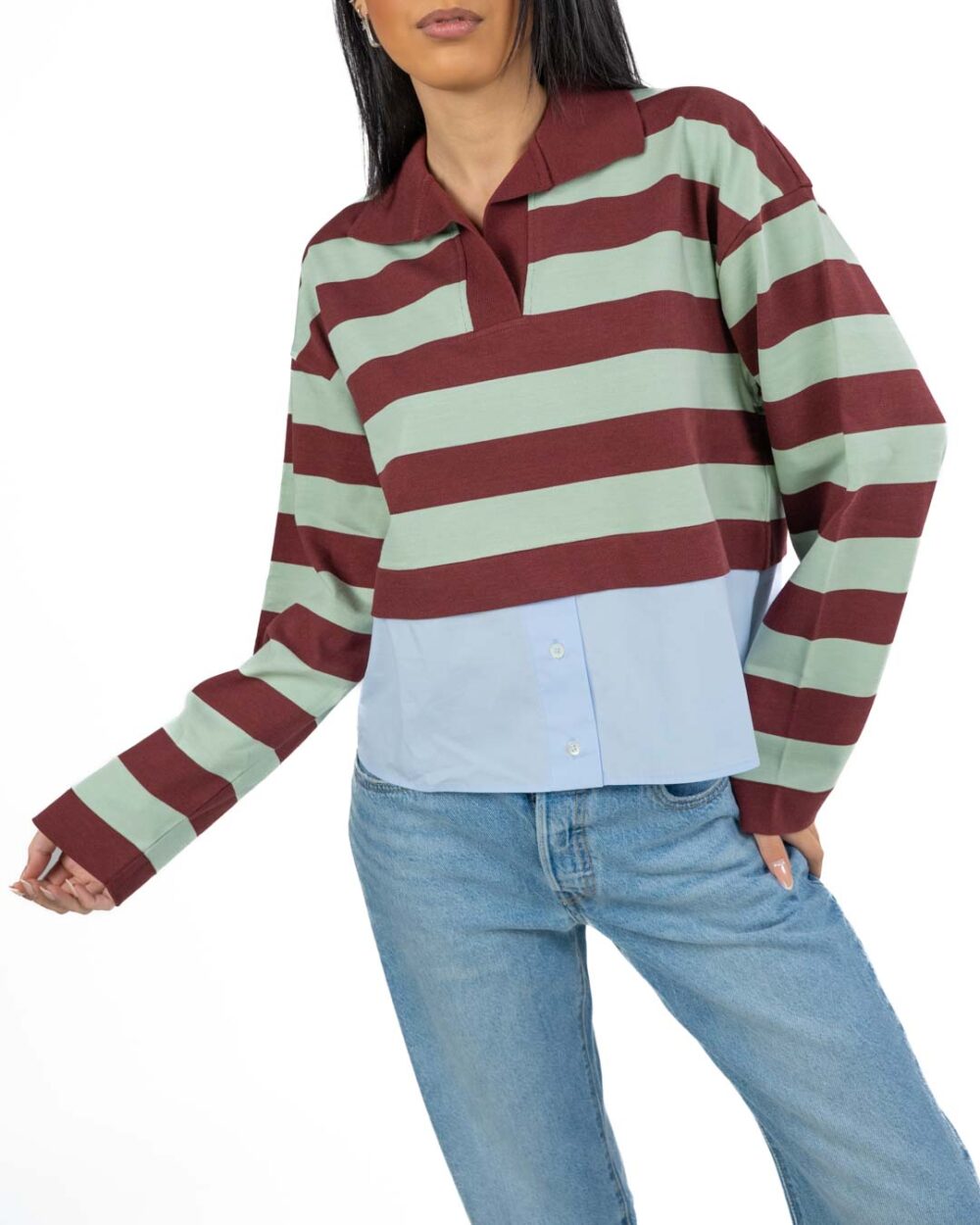 WEEKEND MAX MARA - Polo a Strisce Bordeaux e Menta - immagine 3