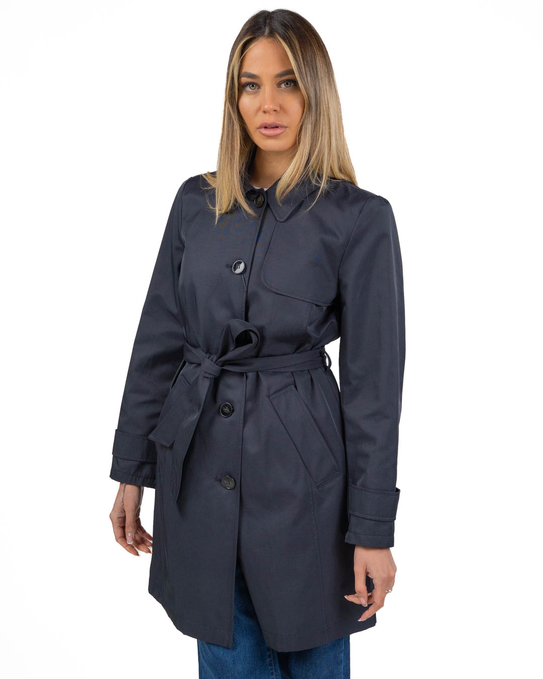 EMME MARELLA - Impermeabile blu in gabardine