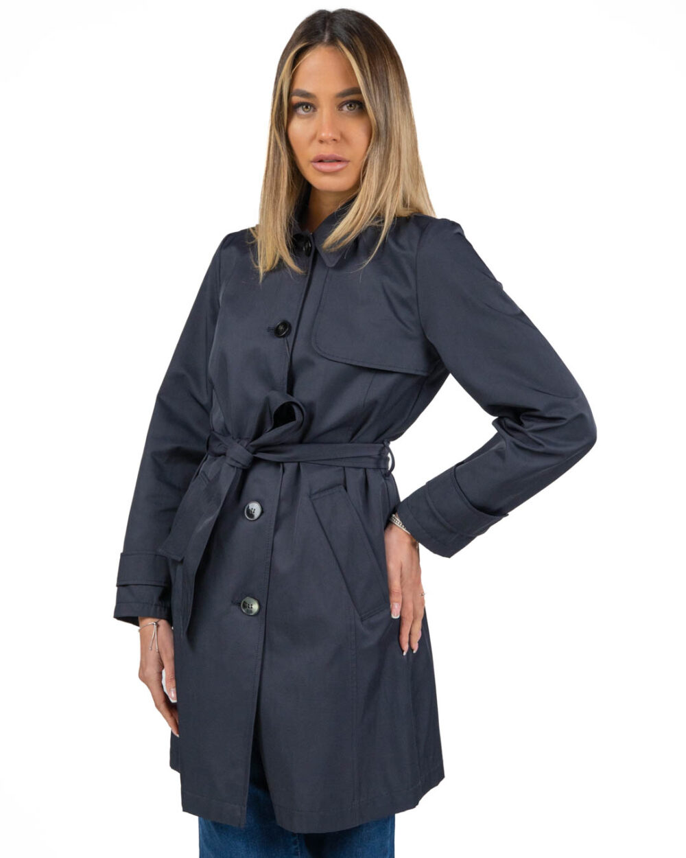 EMME MARELLA - Impermeabile blu in gabardine - immagine 2