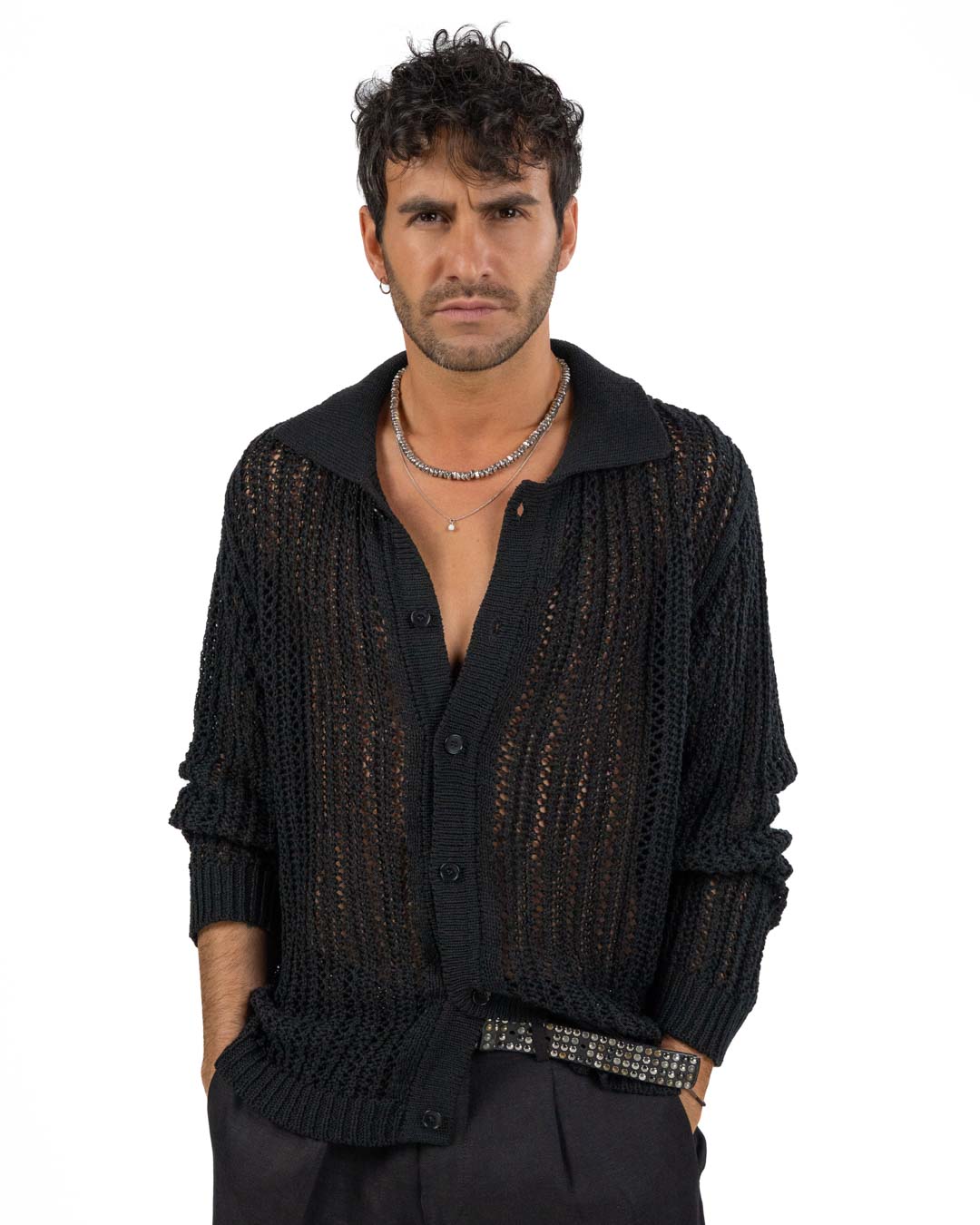I'M BRIAN - Camicia Polo Forata Nera