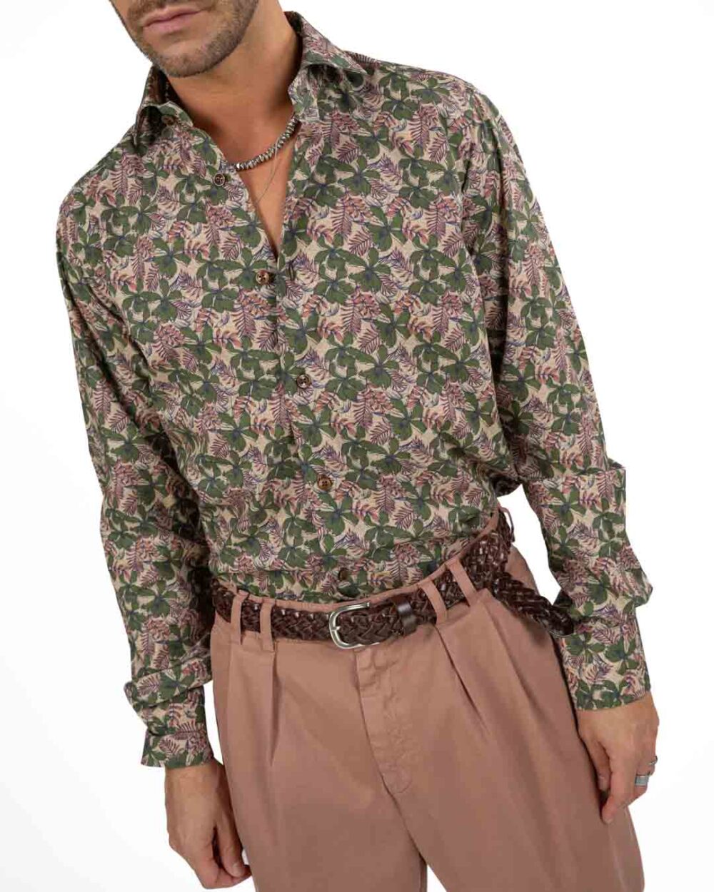 BOTTEGA ARTIGIANA - Camicia Fantasia Rosa e Verde - immagine 2