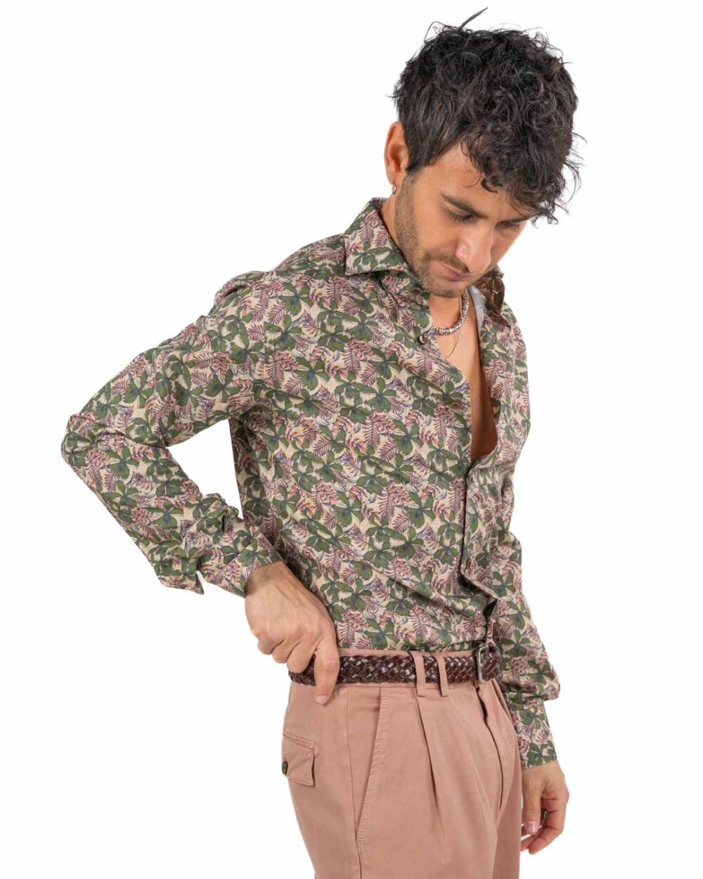BOTTEGA ARTIGIANA - Camicia Fantasia Rosa e Verde - immagine 4