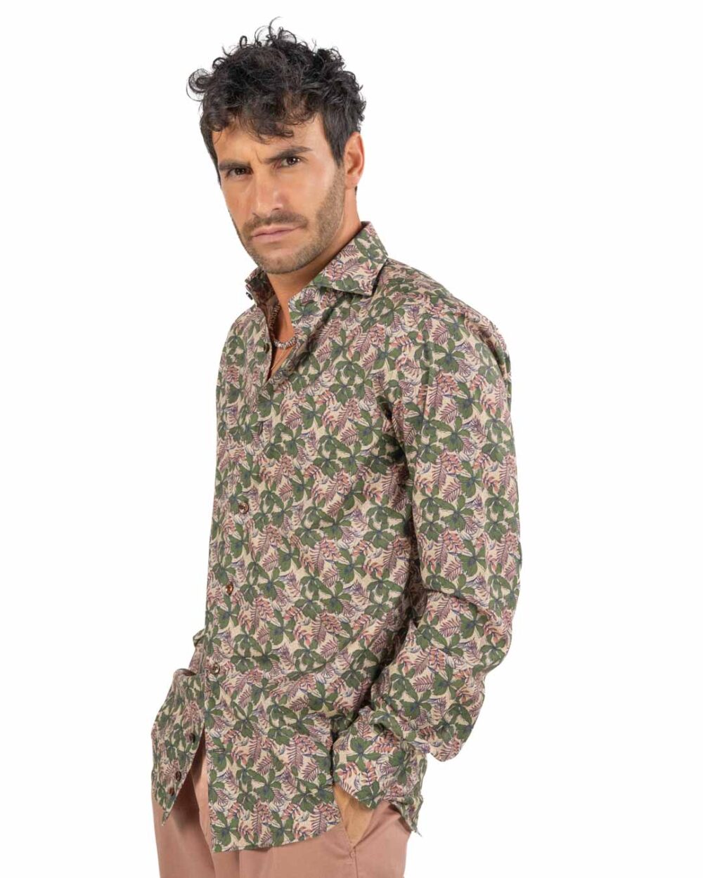 BOTTEGA ARTIGIANA - Camicia Fantasia Rosa e Verde - immagine 128