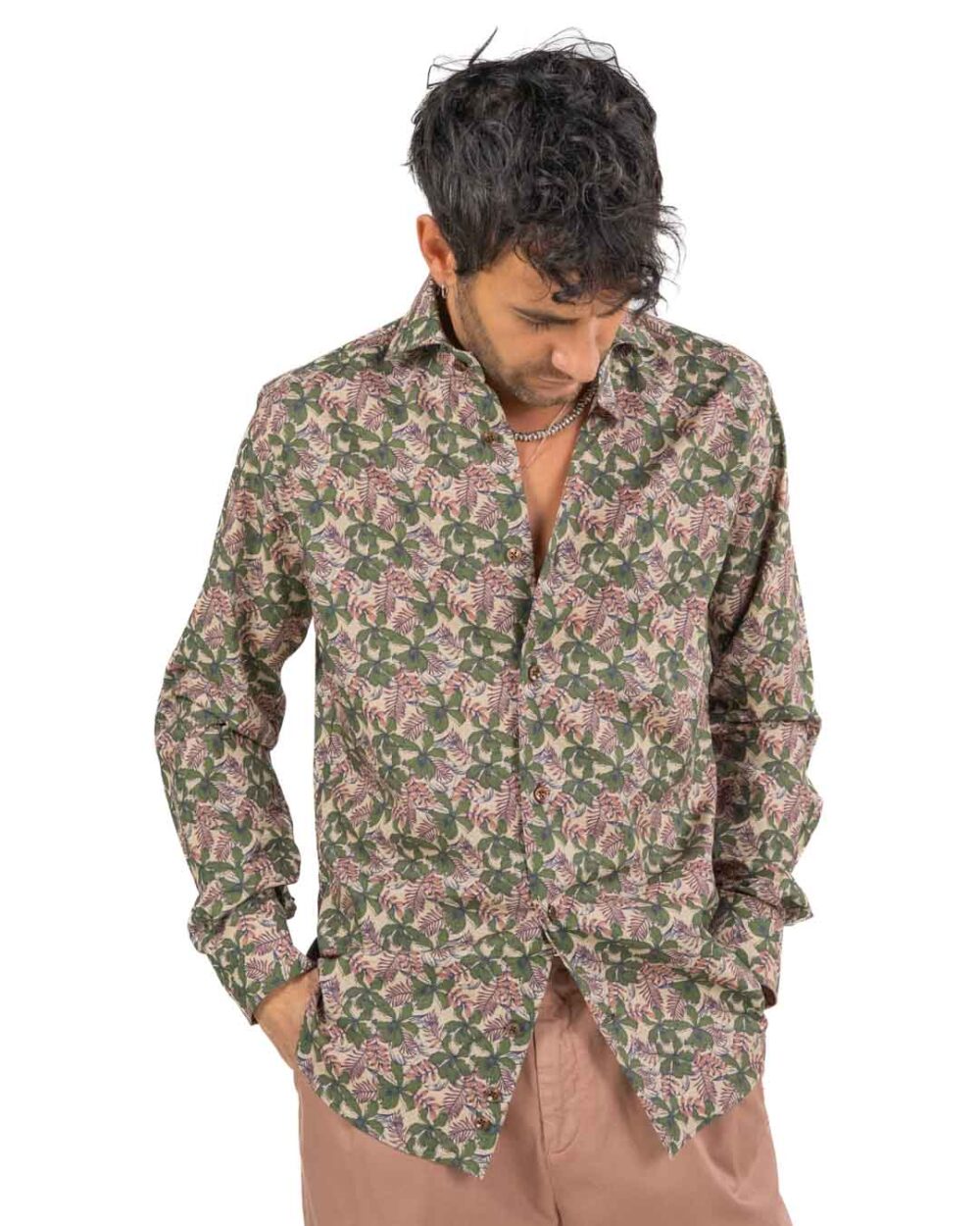 BOTTEGA ARTIGIANA - Camicia Fantasia Rosa e Verde - immagine 129