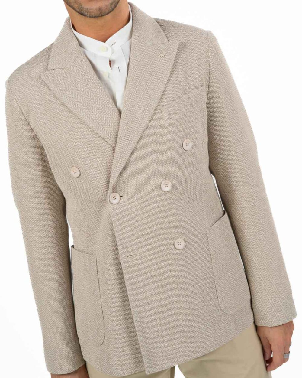 ATPCO - Giacca Doppio petto Spinato Beige - immagine 2