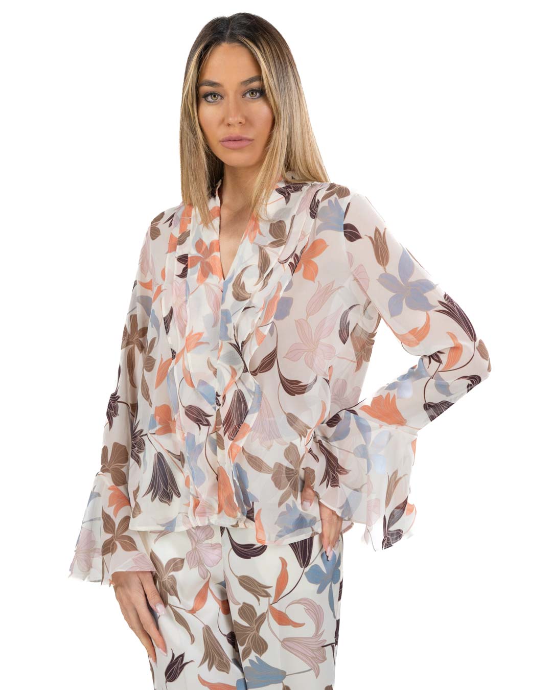 EMME MARELLA - Blusa con rouche impunturate Panna