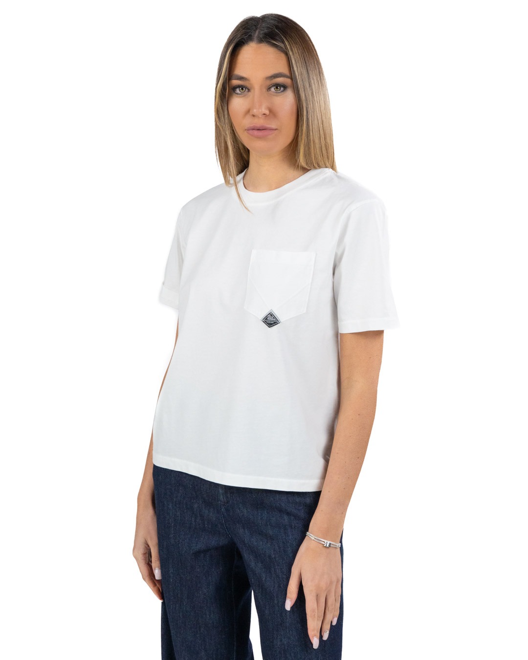 ROY ROGER'S - T-Shirt con Taschino Bianca