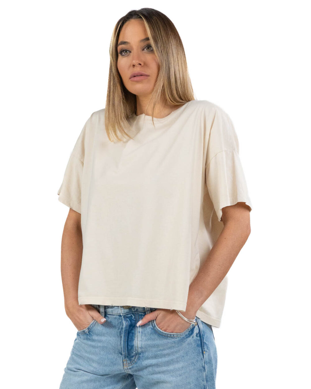VICOLO - T-Shirt Effetto Marmo Panna - immagine 2