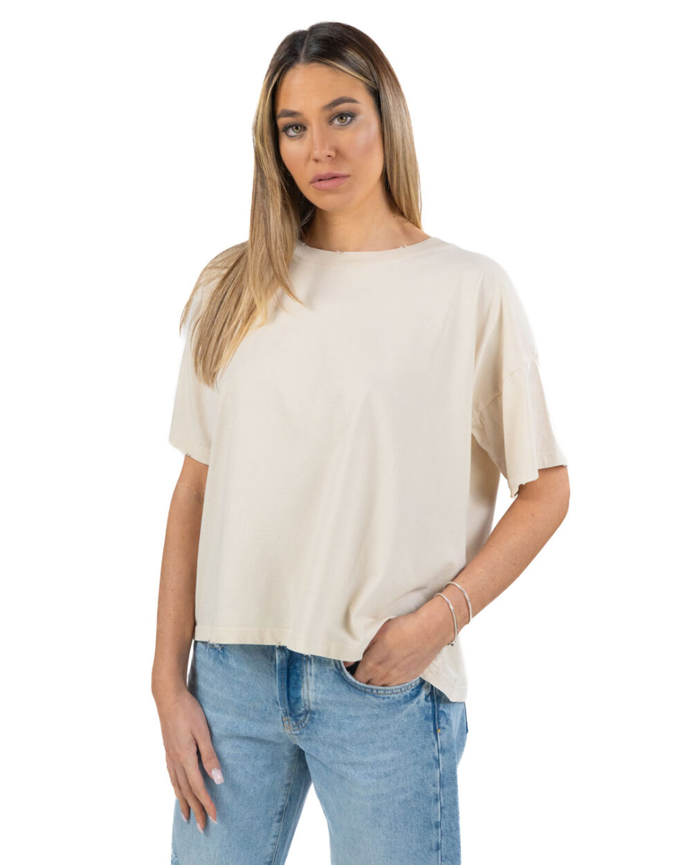 VICOLO - T-Shirt Effetto Marmo Panna - immagine 4