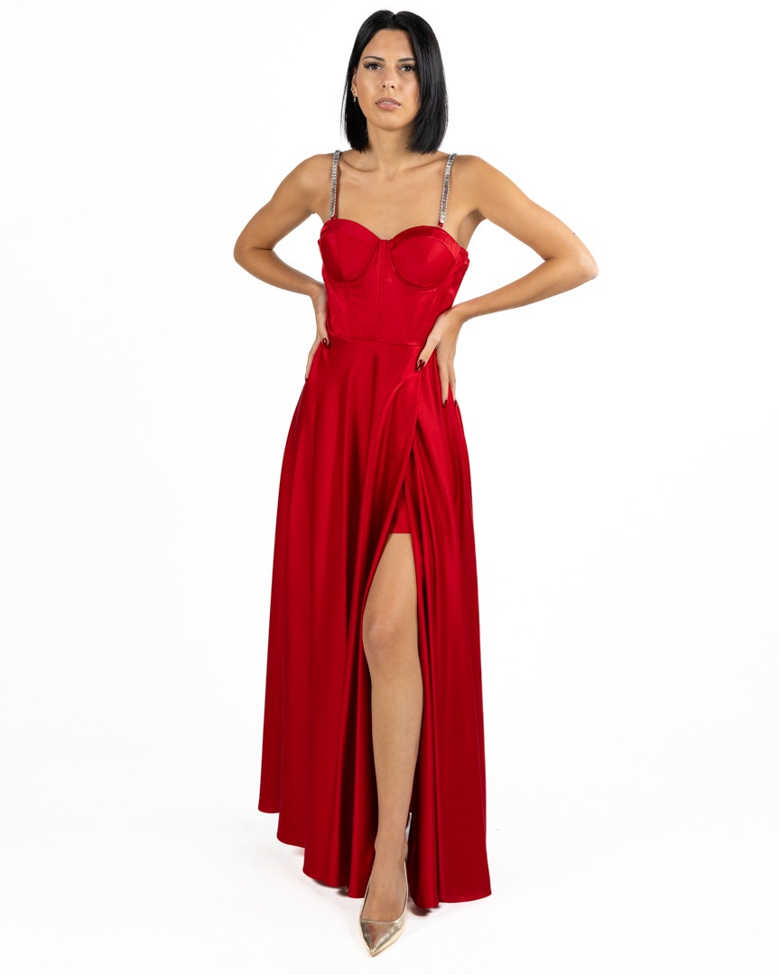 Berti Mode Collection - Abito lungo raso rosso