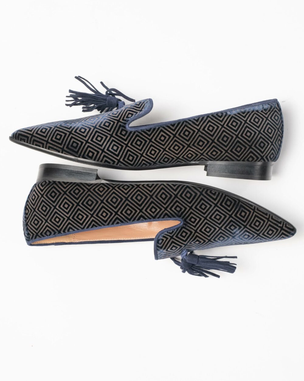 Roberto Berti Collection - Mocassino basso con fantasia geometrica blu in velluto - immagine 2