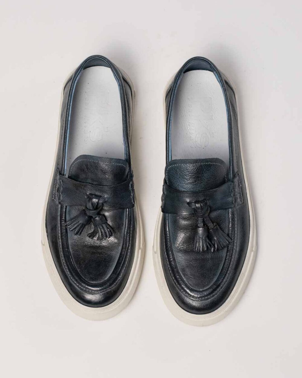 Paul Klim's - Mocassino blu con para bianca e nappe