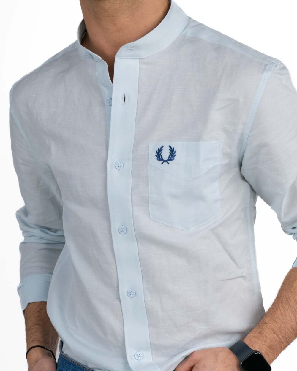 Fred Perry - Camicia in lino azzurra - immagine 2