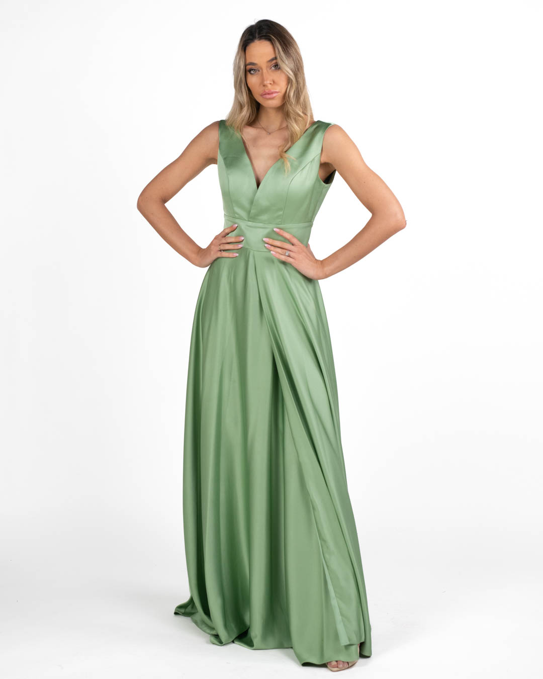 Berti Mode Collection - Abito in raso verde salvia
