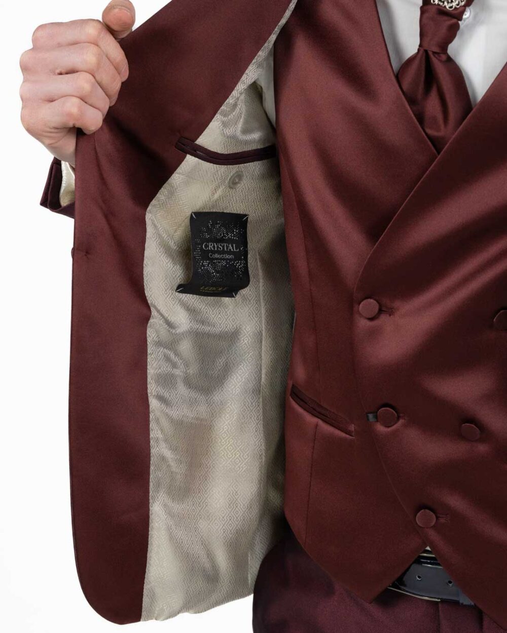 LEBOLE - Abito Bordeaux con Gilet e Cravatta - immagine 4