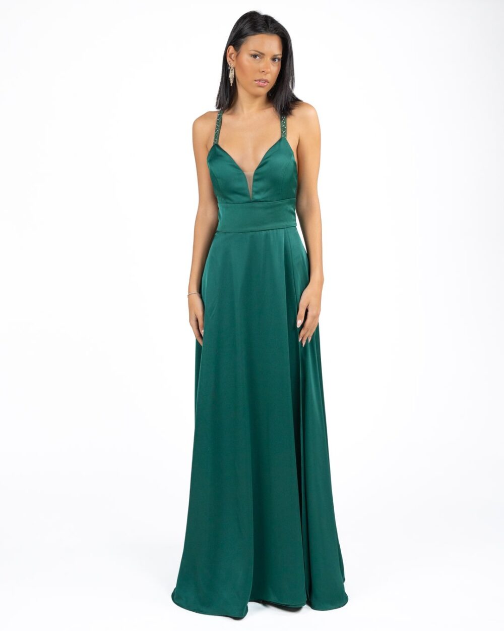 Berti Mode Collection - Abito con strass verde bosco