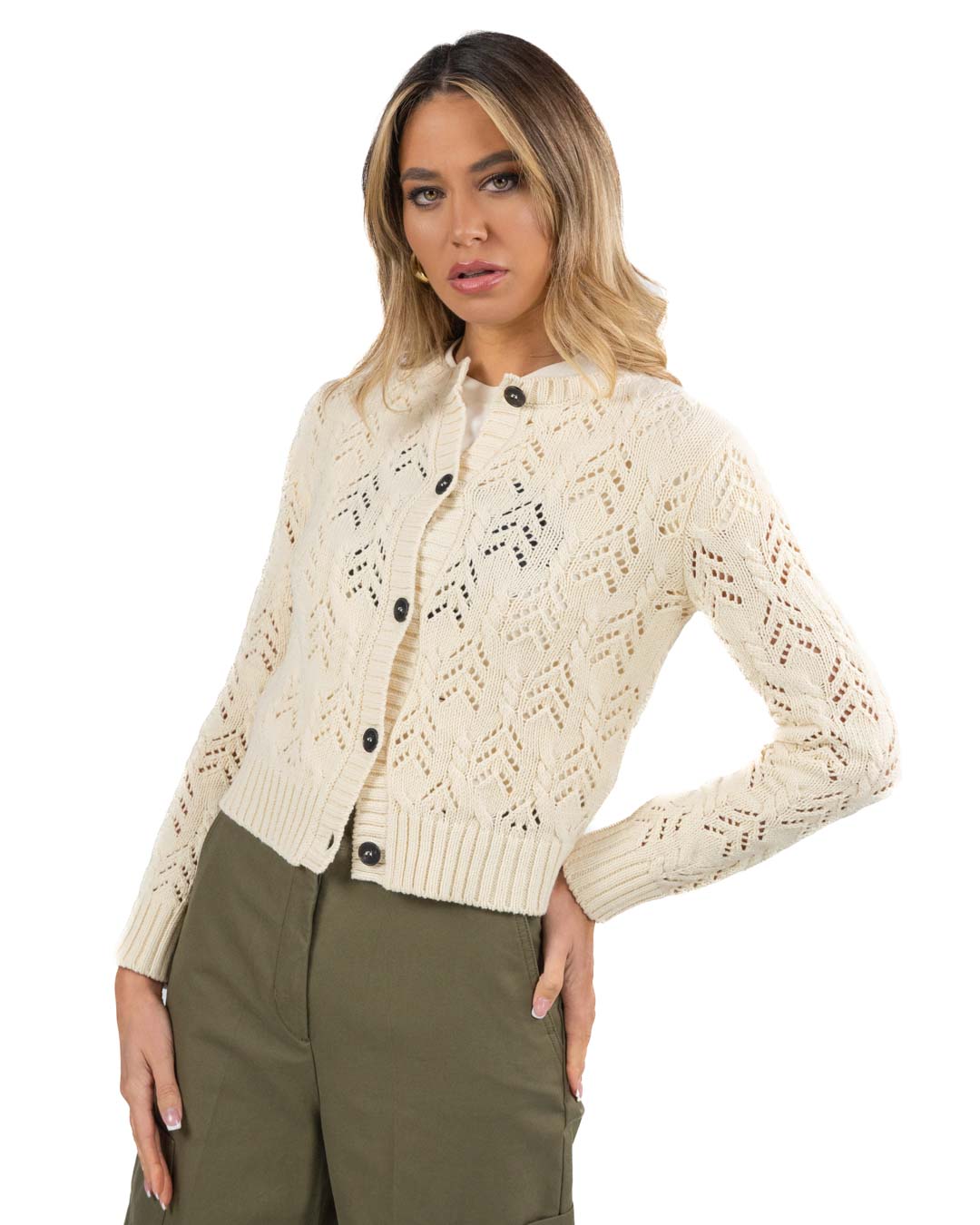 WEEKEND MAX MARA - Cardigan filato cotone tinta ecrù