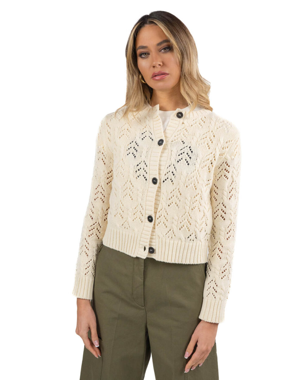 WEEKEND MAX MARA - Cardigan filato cotone tinta ecrù - immagine 2
