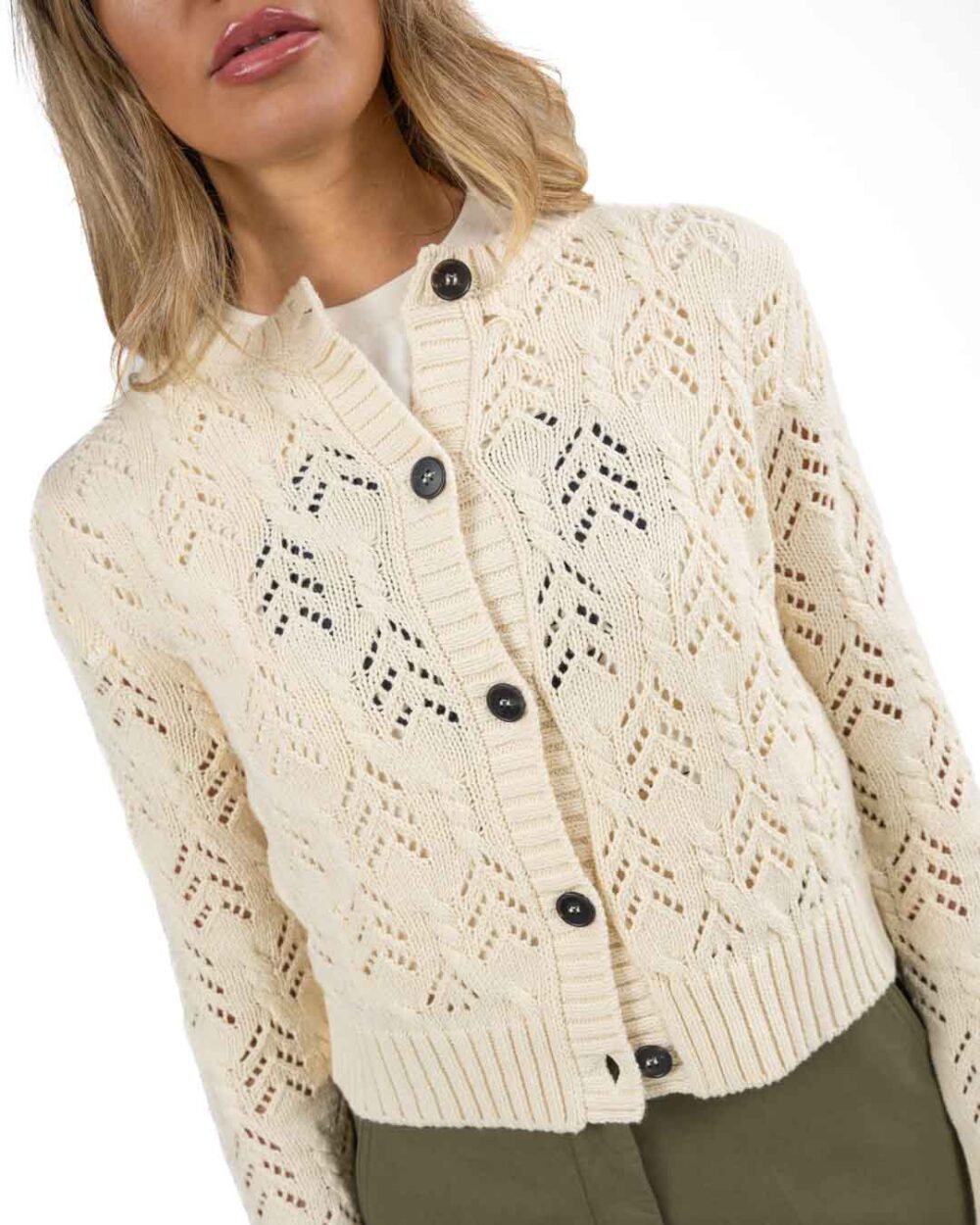 WEEKEND MAX MARA - Cardigan filato cotone tinta ecrù - immagine 3