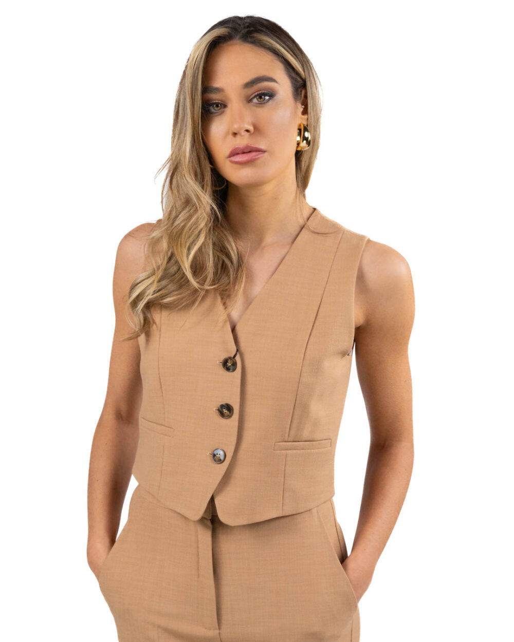 MARELLA - Completo gilet e pantalone tinta tabacco - immagine 3